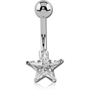 SURGICAL STEEL INTERNALLY THREADED PRONG SET STAR JEWELLED NAVEL BANANA