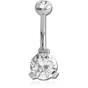 SURGICAL STEEL INTERNALLY THREADED DOUBLE JEWELLED NAVEL BANANA-BOTTOM ROUND PRONG SET
