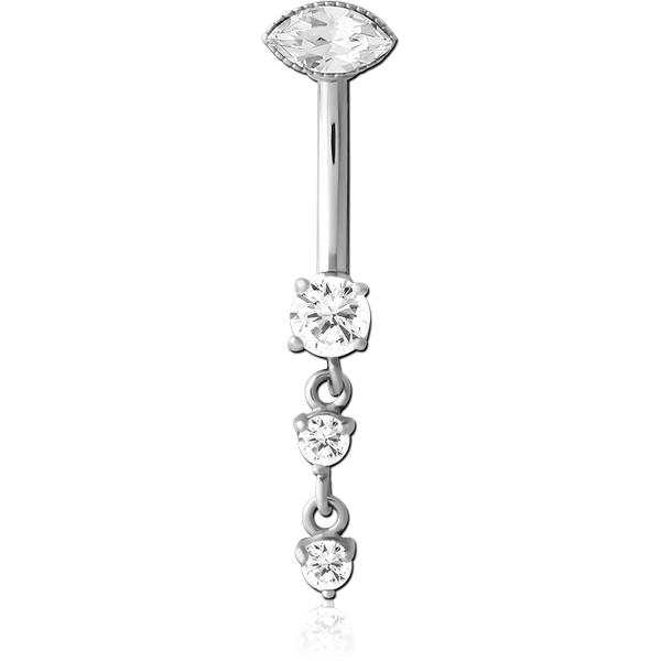 SURGICAL STEEL INTERNALLY THREADED DOUBLE JEWELLED NAVEL BANANA