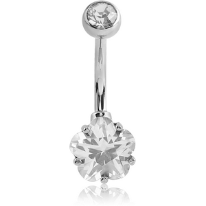 SURGICAL STEEL INTERNALLY THREADED DOUBLE JEWELLED NAVEL BANANA-BOTTOM FLOWER PRONG SET