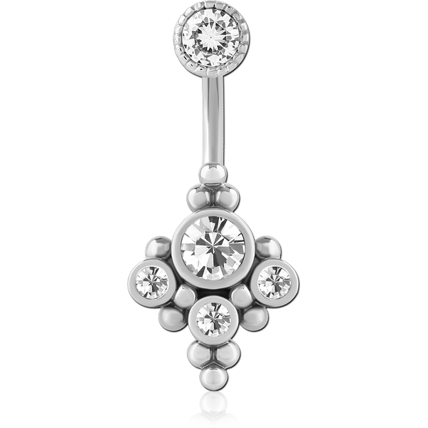 SURGICAL STEEL INTERNALLY THREADED DOUBLE JEWELLED NAVEL BANANA
