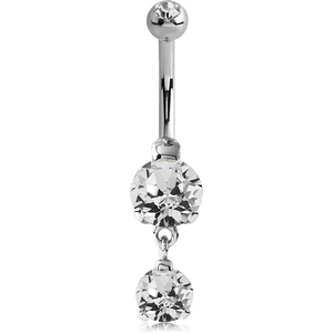 SURGICAL STEEL INTERNALLY THREADED DOUBLE JEWELLED ROUND 8 MM NAVEL BANANA WITH 6 MM JEWELLED CHARM