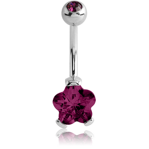 SURGICAL STEEL INTERNALLY THREADED DOUBLE SWAROVSKI CRYSTAL JEWELLED FLOWER 8 MM NAVEL BANANA