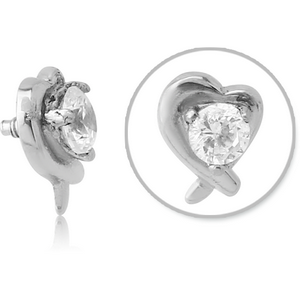 SURGICAL STEEL JEWELLED ATTACHMENT FOR 1.6MM INTERNALLY THREADED PINS - HEART