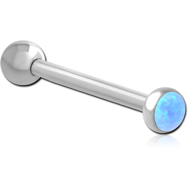 SURGICAL STEEL INTERNALLY THREADED MICRO BARBELL WITH SYNTHETIC OPAL AND STEEL BALL