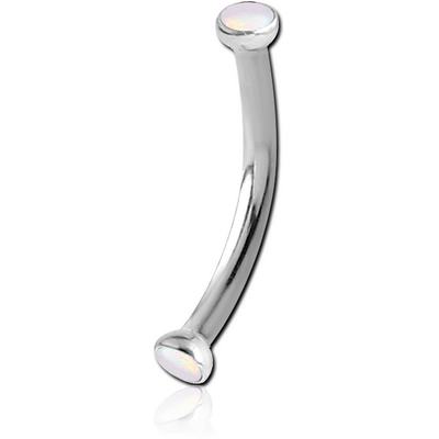 SURGICAL STEEL INTERNALLY THREADED DOUBLE SYNTHETIC OPAL JEWELLED DISC CURVED MICRO BARBELL