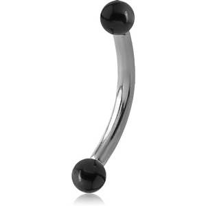 SURGICAL STEEL INTERNALLY THREADED CURVED MICRO BARBELL WITH BLACK BALLS