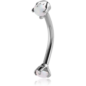 SURGICAL STEEL INTERNALLY THREADED DOUBLE SYNTHETIC OPAL JEWELLED CURVED MICRO BARBELL