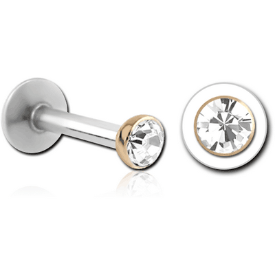 14K GOLD JEWELLED BALL WITH SURGICAL STEEL INTERNALLY THREADED MICRO LABRET PIN