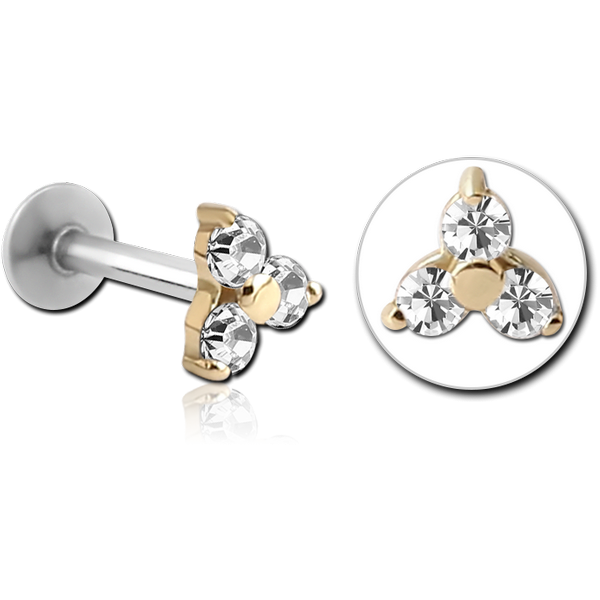 14K GOLD JEWELLED ATTACHMENT WITH SURGICAL STEEL INTERNALLY THREADED MICRO LABRET PIN