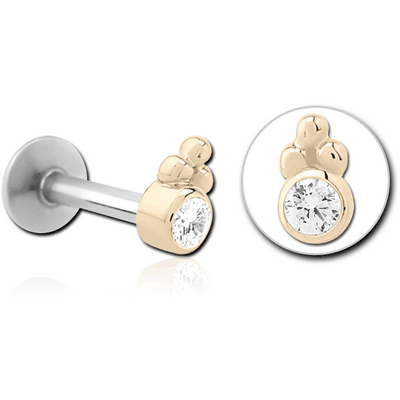 14K GOLD JEWELLED ATTACHMENT WITH SURGICAL STEEL INTERNALLY THREADED MICRO LABRET PIN