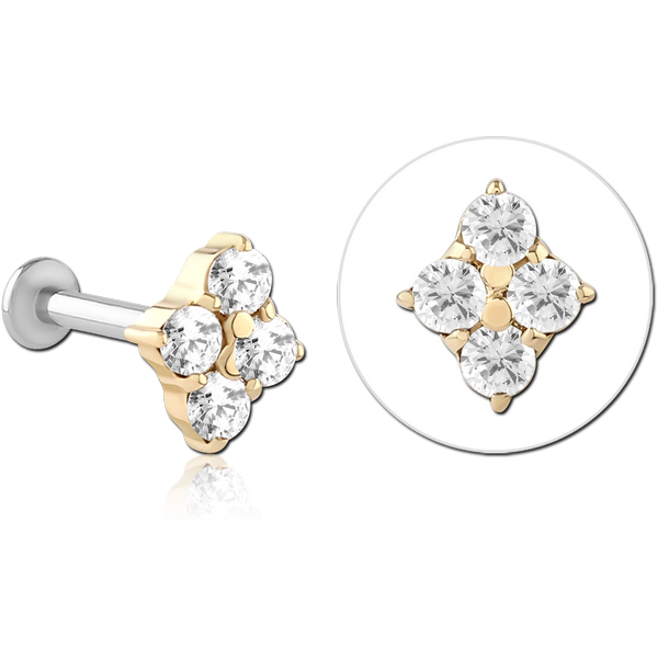 14K GOLD JEWELLED ATTACHMENT WITH SURGICAL STEEL INTERNALLY THREADED MICRO LABRET PIN