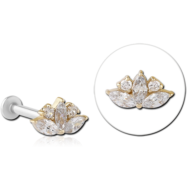 14K GOLD JEWELLED ATTACHMENT WITH SURGICAL STEEL INTERNALLY THREADED MICRO LABRET PIN