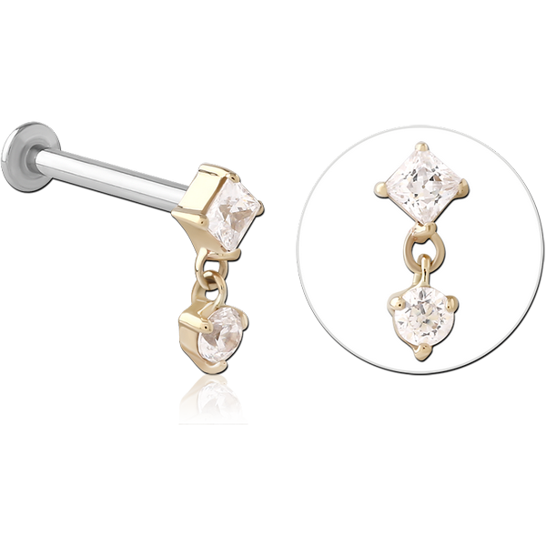14K GOLD JEWELLED ATTACHMENT WITH SURGICAL STEEL INTERNALLY THREADED MICRO LABRET PIN