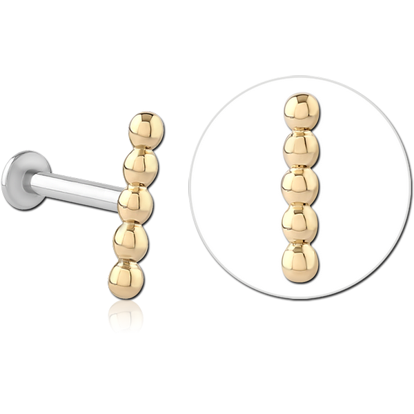 14K GOLD ATTACHMENT WITH SURGICAL STEEL INTERNALLY THREADED MICRO LABRET PIN