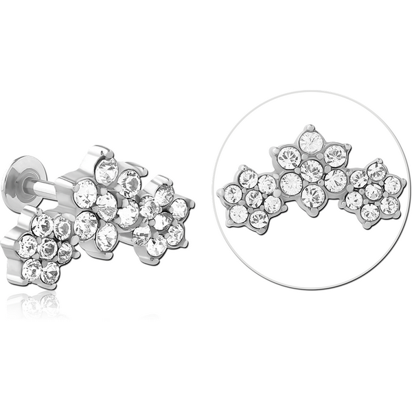 SURGICAL STEEL INTERNALLY THREADED JEWELLED MICRO LABRET - FLOWER
