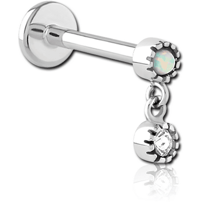 SURGICAL STEEL INTERNALLY THREADED SYNTHETIC OPAL JEWELLED MICRO LABRET