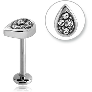 SURGICAL STEEL INTERNALLY THREADED JEWELLED MICRO LABRET - TEAR DROP