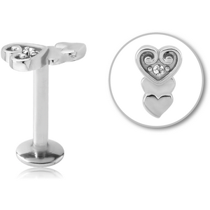 SURGICAL STEEL INTERNALLY THREADED JEWELLED MICRO LABRET - HEART
