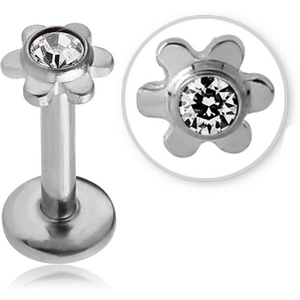 SURGICAL STEEL INTERNALLY THREADED MICRO LABRET WITH JEWELLED FLOWER
