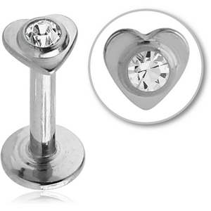 SURGICAL STEEL INTERNALLY THREADED MICRO LABRET WITH JEWELLED HEART