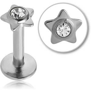 SURGICAL STEEL INTERNALLY THREADED MICRO LABRET WITH JEWELLED STAR