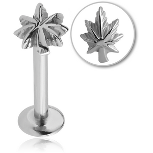 SURGICAL STEEL INTERNALLY THREADED MICRO LABRET - MARIJUANA LEAF