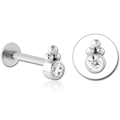 14K WHITE GOLD JEWELLED ATTACHMENT WITH SURGICAL STEEL INTERNALLY THREADED MICRO LABRET PIN