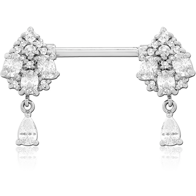 SURGICAL STEEL NIPPLE PIERCING INTERNAL THREADED BAR WITH MOVING CHARM FINE JEWELLED
