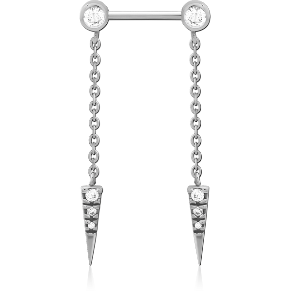 SURGICAL STEEL NIPPLE PIERCING INTERNAL THREADED BAR WITH MOVING CHARM JEWELLED