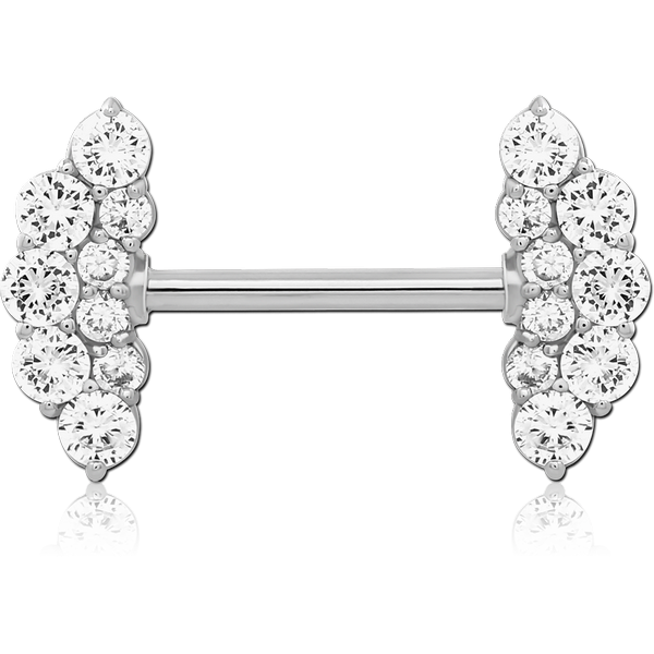 SURGICAL STEEL NIPPLE PIERCING INTERNAL THREADED BAR WITH MOVING CHARM JEWELLED