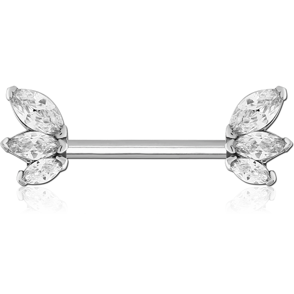 SURGICAL STEEL NIPPLE PIERCING INTERNAL THREADED BAR WITH MOVING CHARM JEWELLED