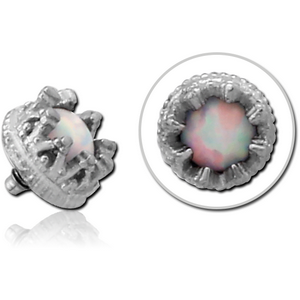 SURGICAL STEEL SYNTHETIC OPAL JEWELLED MICRO ATTACHMENT FOR 1.2MM INTERNALLY THREADED PINS - CROWN