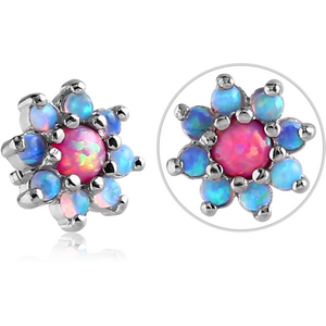 SURGICAL STEEL SYNTHETIC OPAL JEWELLED MICRO ATTACHMENT FOR 1.2MM INTERNALLY THREADED PINS - FLOWER