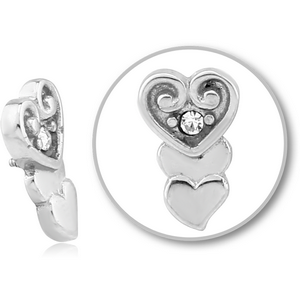 SURGICAL STEEL JEWELLED MICRO ATTACHMENT FOR 1.2MM INTERNALLY THREADED PINS - HEART
