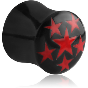 ORGANIC HORN PLUG DOUBLE FLARED WITH INLAY - RED STARS