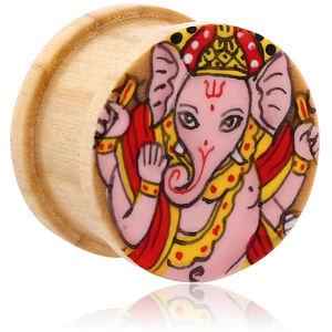 ORGANIC WOODEN PLUG RIBBED LEFT SIDE HAND PAINTED