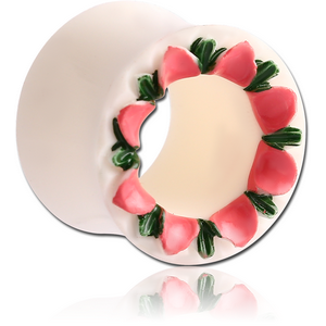 ORGANIC BONE TUNNEL DOUBLE FLARED FLOWER PINK-GREEN