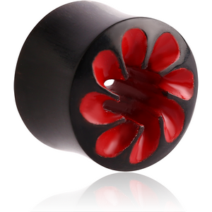 ORGANIC CARVED HORN HOLLOW PLUG DOUBLE FLARE TRIBAL - RED