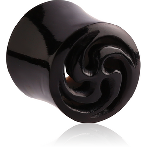 ORGANIC CARVED HORN HOLLOW PLUG DOUBLE FLARE TRIBAL