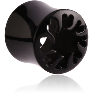 ORGANIC CARVED HORN HOLLOW PLUG DOUBLE FLARE TRIBAL