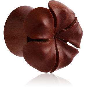 ORGANIC WOODEN PLUG -SAWO DOUBLE FLARED CARVED FLOWER