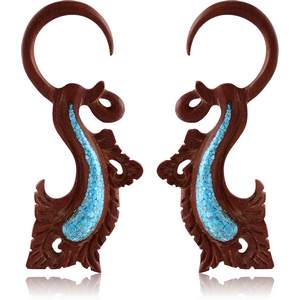 ORGANIC WOODEN CLAW EARRINGS PAIR -SAWO TUEQOISE INLAID