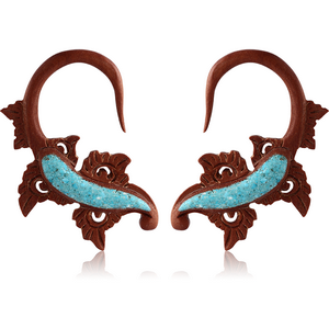 ORGANIC WOODEN CLAW EARRINGS PAIR -SAWO TUEQOISE INLAID