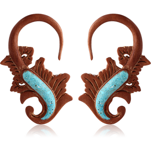 ORGANIC WOODEN CLAW EARRINGS PAIR -SAWO TUEQOISE INLAID