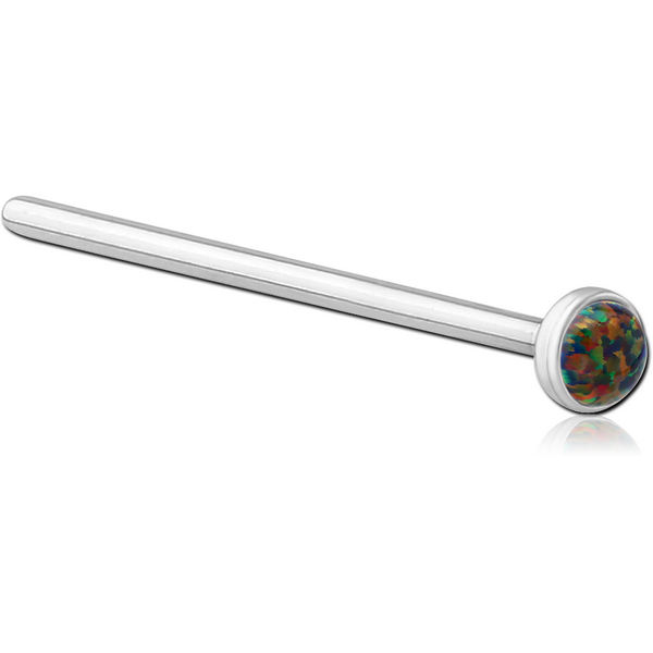 SURGICAL STEEL JEWELLED STRAIGHT NOSE STUD 15MM SYNTHETIC OPAL