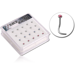 BOX OF 20 SURGICAL STEEL JEWELLED CURVED NOSE STUDS