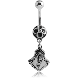 SURGICAL STEEL KOOL KATANA JEWELLED NAVEL BANANA - DANGLING SHIELD