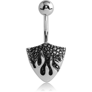 SURGICAL STEEL KOOL KATANA NAVEL BANANA - SHIELD WITH FLAMES