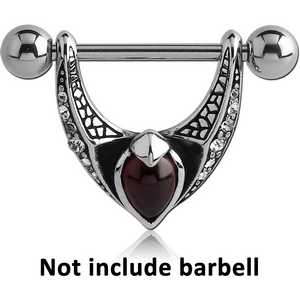 SURGICAL STEEL KOOL KATANA JEWELLED NIPPLE SHIELD WITH GARNET - WINGS